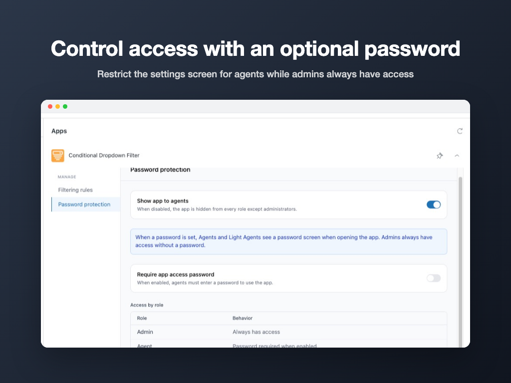 Conditional Dropdown Filter feature detail — Workflows app on the Zendesk Marketplace